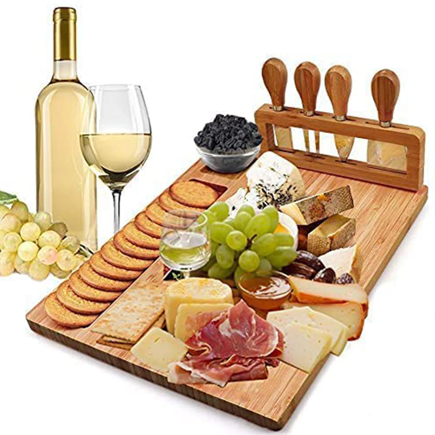 

Kitchen Wooden Cutting Board With Handle Solid Wood Food Board Pizza Bread Fruit Cheese Hanging Wood Plate Cutter Knife Slicer