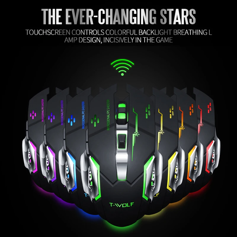 wireless gaming mouse 2400 dpi rechargeable adjustable 7 color backlight breathing gamer mouse game mice for pc laptop free global shipping