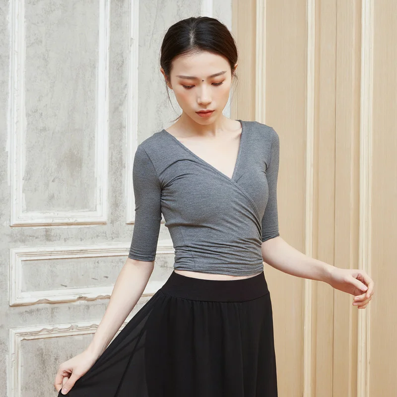 

Adult Sexy V Neck Modal Oriental Latin Belly Dance Crop Top T Shirt Costume for Sale Women Dancing Clothes Dancer Wear Clothing