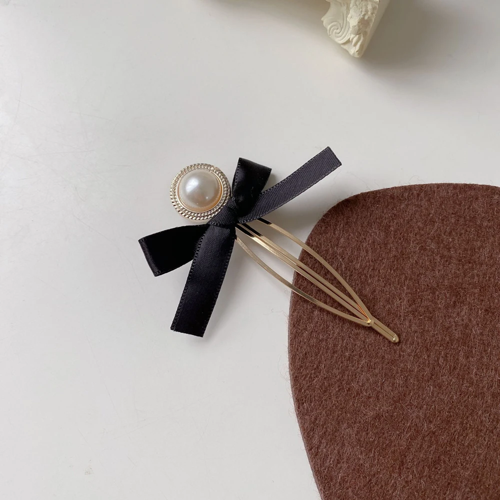 

Black Lace Bowknot Hair Clips Girls Sweet Pearl Bow Hairpin Duckbill Clip Korean Girls BB Clip Barrette Hair Accessories