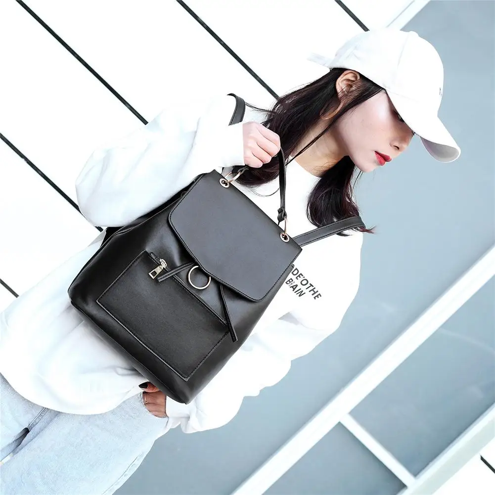 

Leisure PU Leather School Bags Women Comfortable Durable Simplicity Casual Shoulder Solid Handbags Travel Backpacks Bookbag