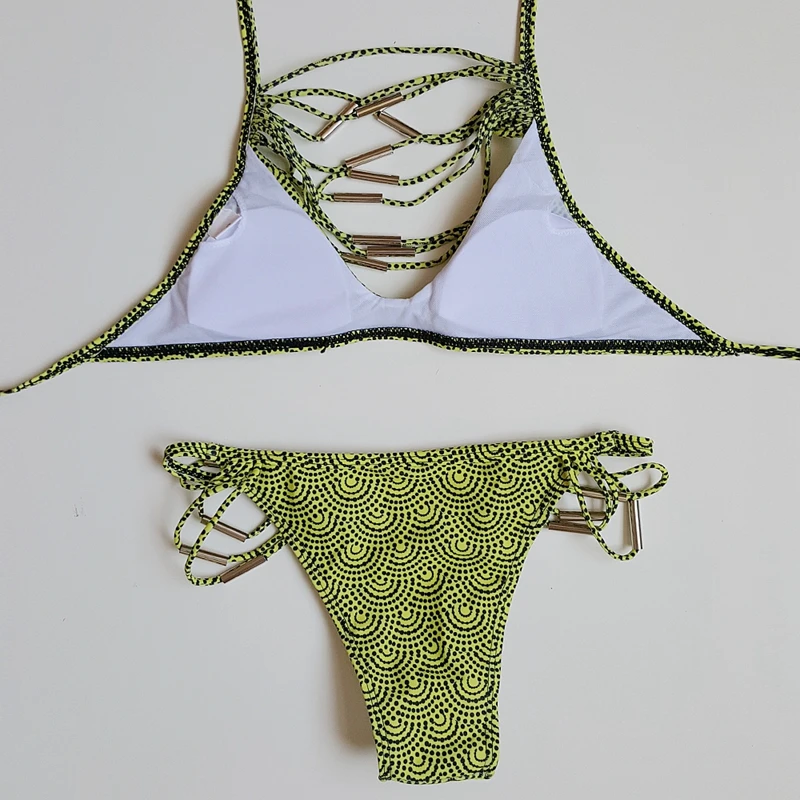 Летний женский раздельный купальник с вырезами комплект бикини высоким