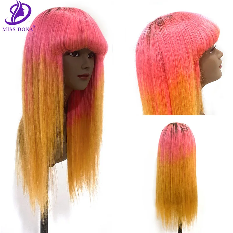 

Прямой цветной парик Miss Dona 180% с эффектом омбре, парик из человеческих волос с челкой, красные человеческие волосы, парики для чернокожих жен...