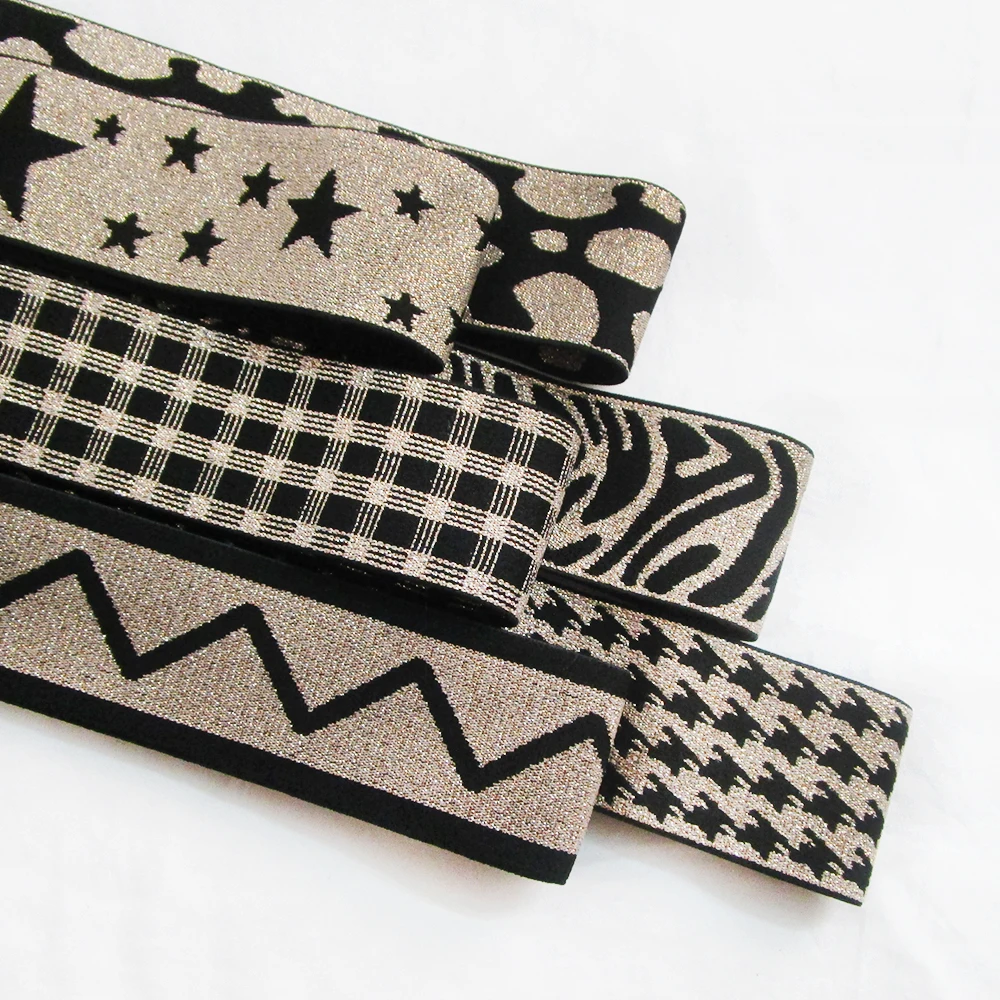 Блестящая жаккардовая повязка цвета шампанского с рисунком гусиные лапки