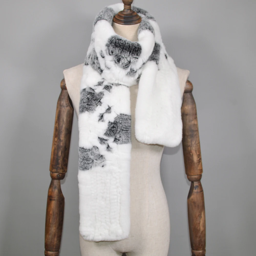 Шарф из 2021 меха кролика Рекс длинный теплый мягкий настоящий мех шарф-кольцо зима