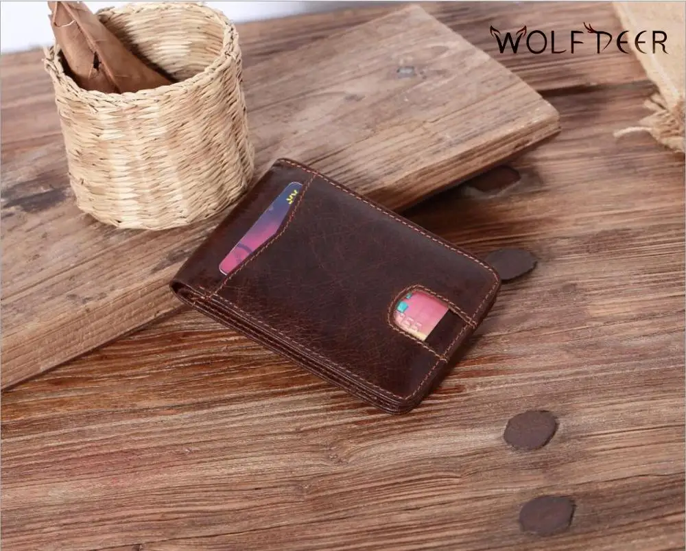 

Slim Wallet Men Genuine Leather Male Short Mini Wallet with Card Holder Pocket Purses