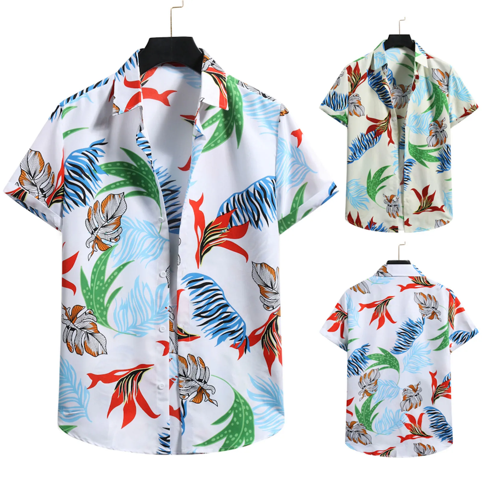 

Good Quality Men Shirt Cardigan Short Sleeve Hawaiian Beach Flower Shirt Men's Casual Turtleneck Shirt Plus Size Chemise Homme