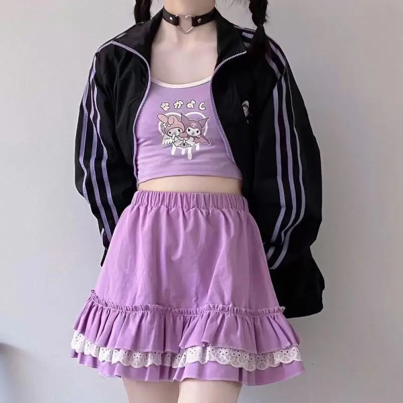 

Summer Japanese Style Girl Short Skirt Student Korean Fashion A-line Pleated Skirt Elastic High Waist Lace Cake Mini Skirts