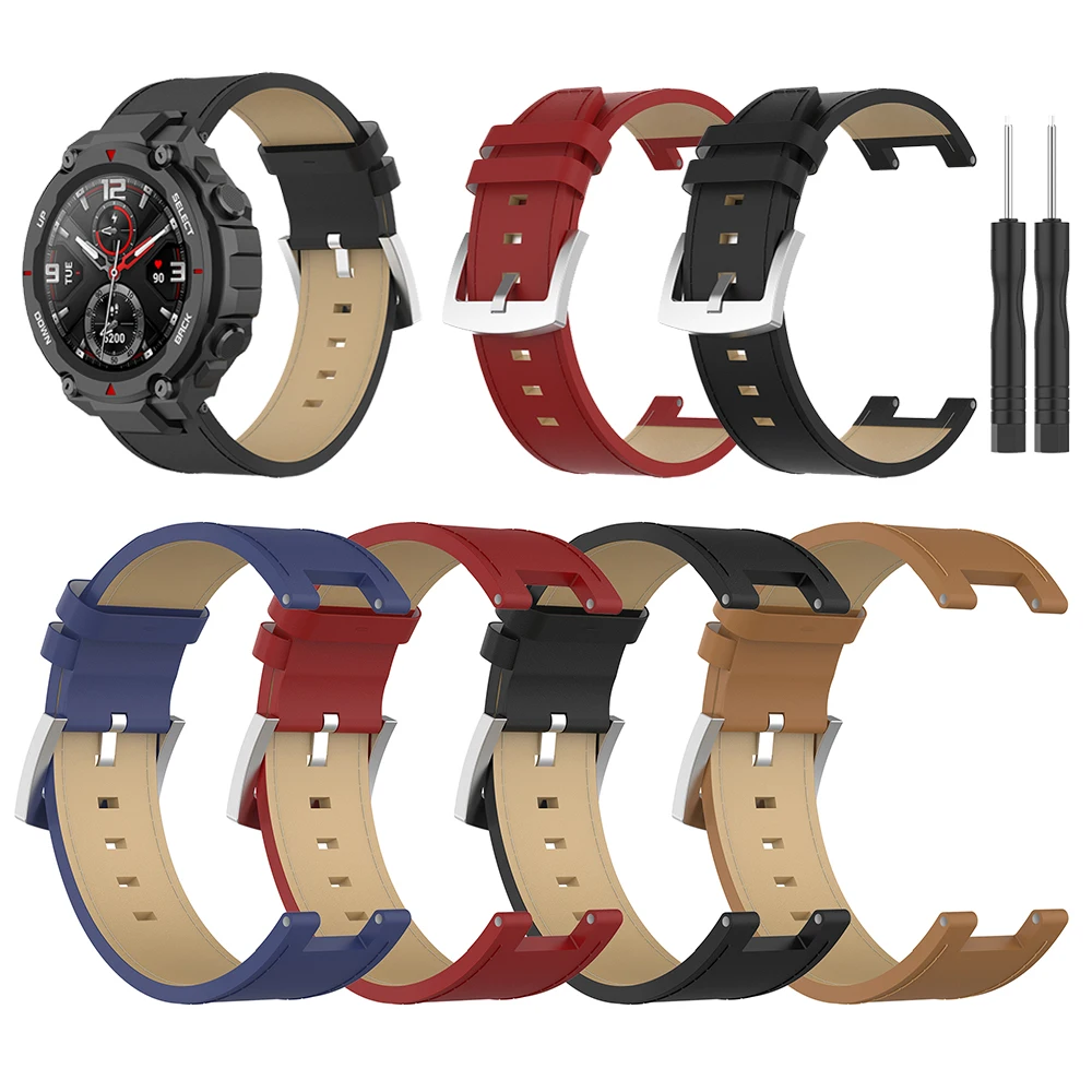 Leather Strap For Xiaomi Huami Amazfit T-Rex TRex Smart watch Band Wristband Watchband Bracelet Accessories silicone strap for amazfit t rex smart watch replaceable accessories watchband for xiaomi huami amazfit t rex bracelet correa