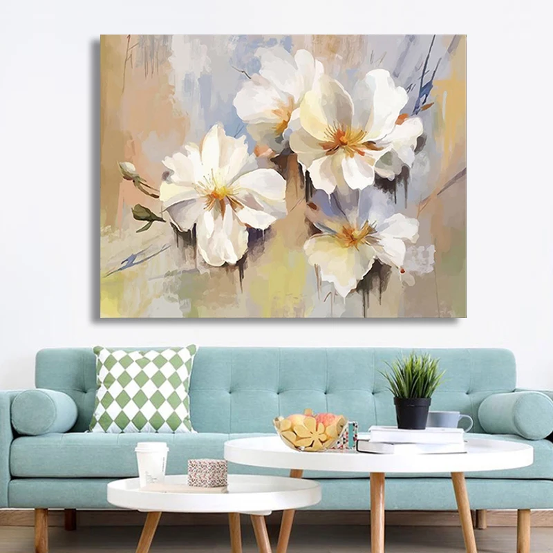 

100% Hand Painted Abstract White Flower Art Painting On Canvas Wall Art Wall Adornment Picture Painting For Live Room Home Decor