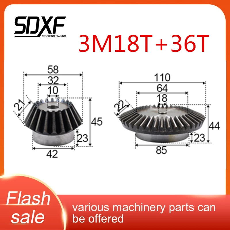 2 прецизионных конической передачи передач 3M 18T + 36T ремесленные отверстия должны