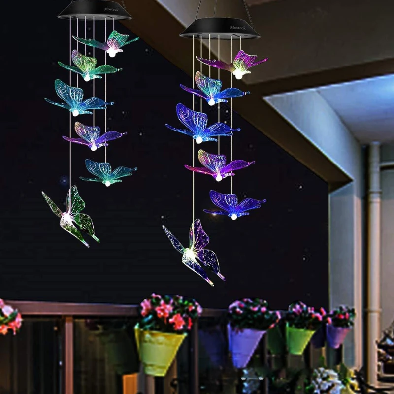 

Solar Butterfly Wind Chimes Night Light Color Changing Solar Wind Chimes Outdoor Indoor, Waterproof Wind Mobile Solar Lights, De