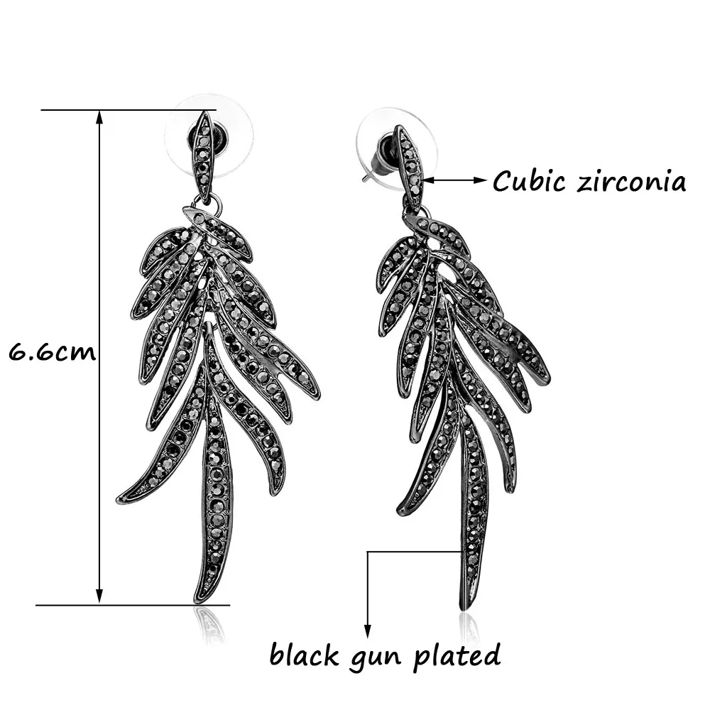 LEEKER Женская Ослепительная Черный кубический цирконий перо в форме длинные