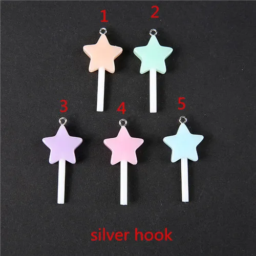 silver hook 12 шт смешанные маленькие звезды леденец 38*20 мм Блестящий леденец милые плоские с оборота кабошоны из смолы украшения для сережек и кулонов - Цвет: silver hook