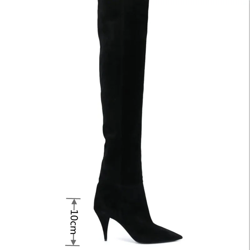 

Mstacchi Pleated Solid Color Pointed Thin Heels Women Knee-high Boots Big Size 35-46 2020 Fashion Ladies Shoes Zapatos De Mujer