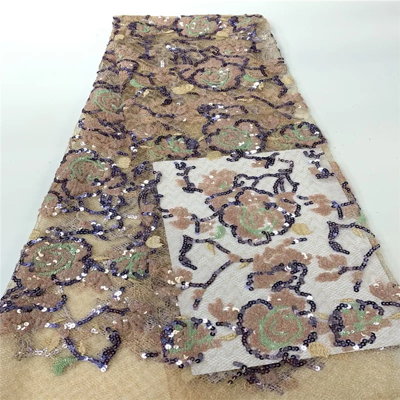 Фиолетовая новейшая африканская кружевная ткань с вышивкой в нигерийском стиле