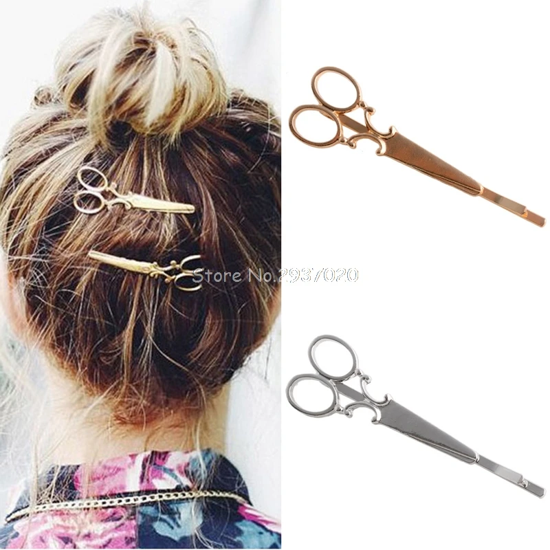 

Fashion Women Chic Scissors Shape Hair Clip Gold/Silver Hair Pin Accessory D14