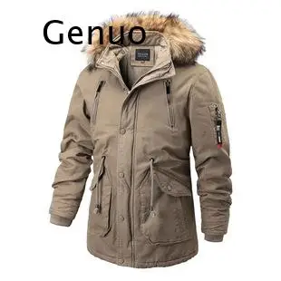 Winter Jackets Men Fur Collar Hooded Thick Warm Cotton Outwear Man Solid Parka Coats Windbreaker Parkas Male Zipper Jacket Coats