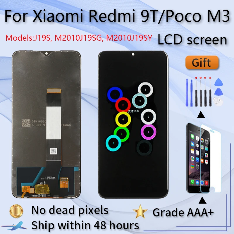 

ЖК-дисплей Super Amoled 6,53 дюймов для Xiaomi Redmi 9T, ЖК-дисплей с сенсорным экраном и дигитайзером в сборе для J19S, M2010J19SG, экран