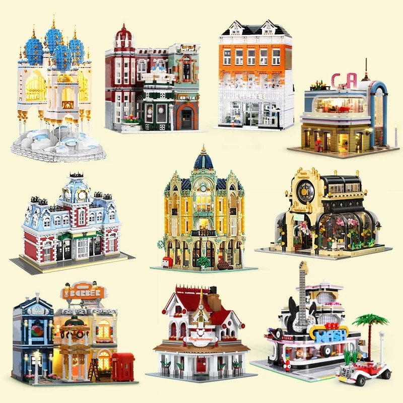 

MOC Building Blocks Ideas Expert Shoes Shop Bricks City street view Series Model Coffee House Brick Bank Kit Blocks Kids Toys