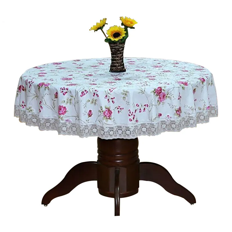 

Home PlaiPastoral Round Table Cloth Waterproof Oilproof Floral PVC Printed Lace Edge Plastic Table Anti Hot Coffee Tablecloths