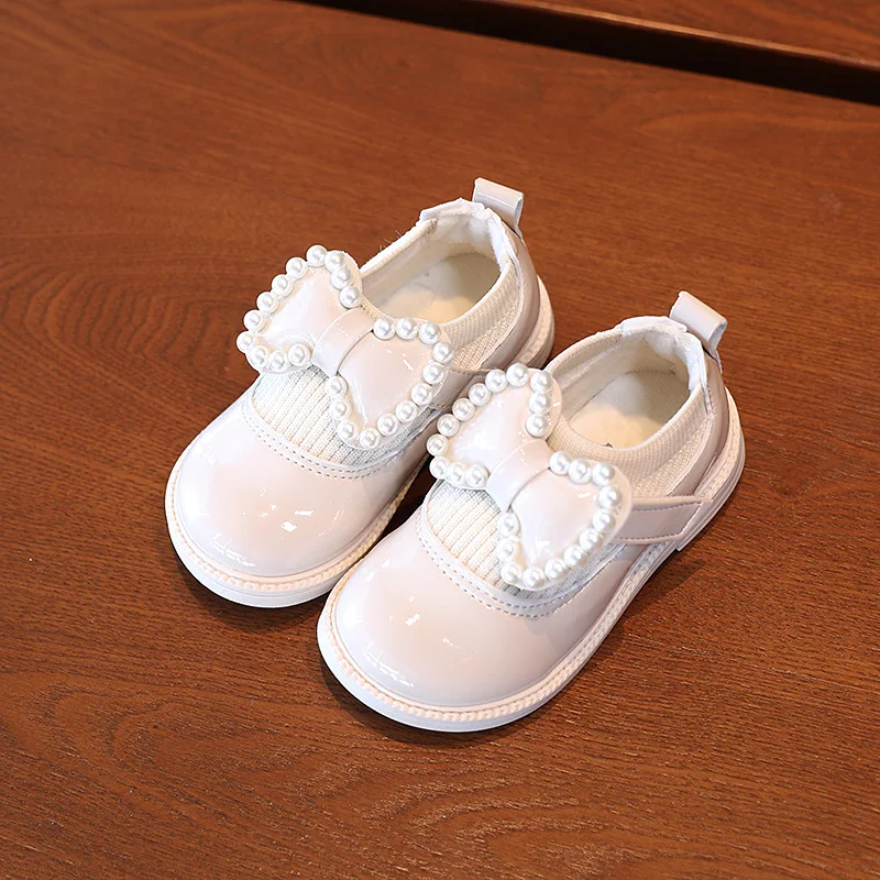 

Children's Boots Baby Plus Velvet Leather Shoes Black Pearl Bow Princess Shoes Non-slip Casual Shoes Autumn New G416