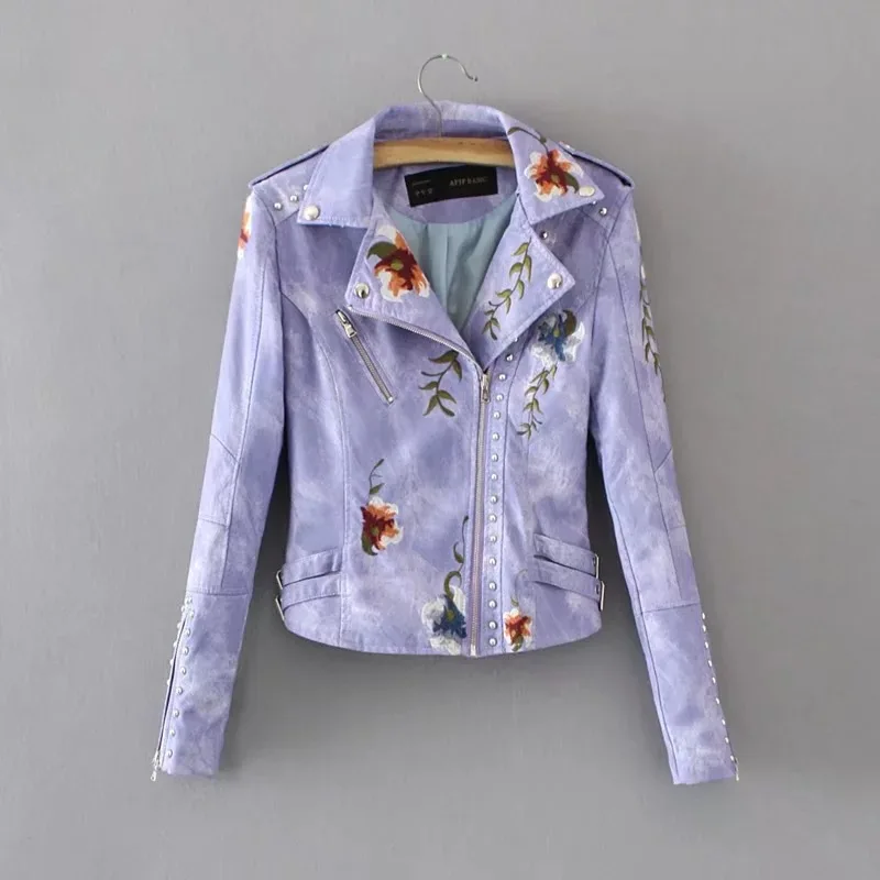 

Embroidery Faux Leather PU Jacket Women Spring Autumn Fashion Cloth Motorcycle Jacket Faux Leather Coats Outerwear 2020 Coat