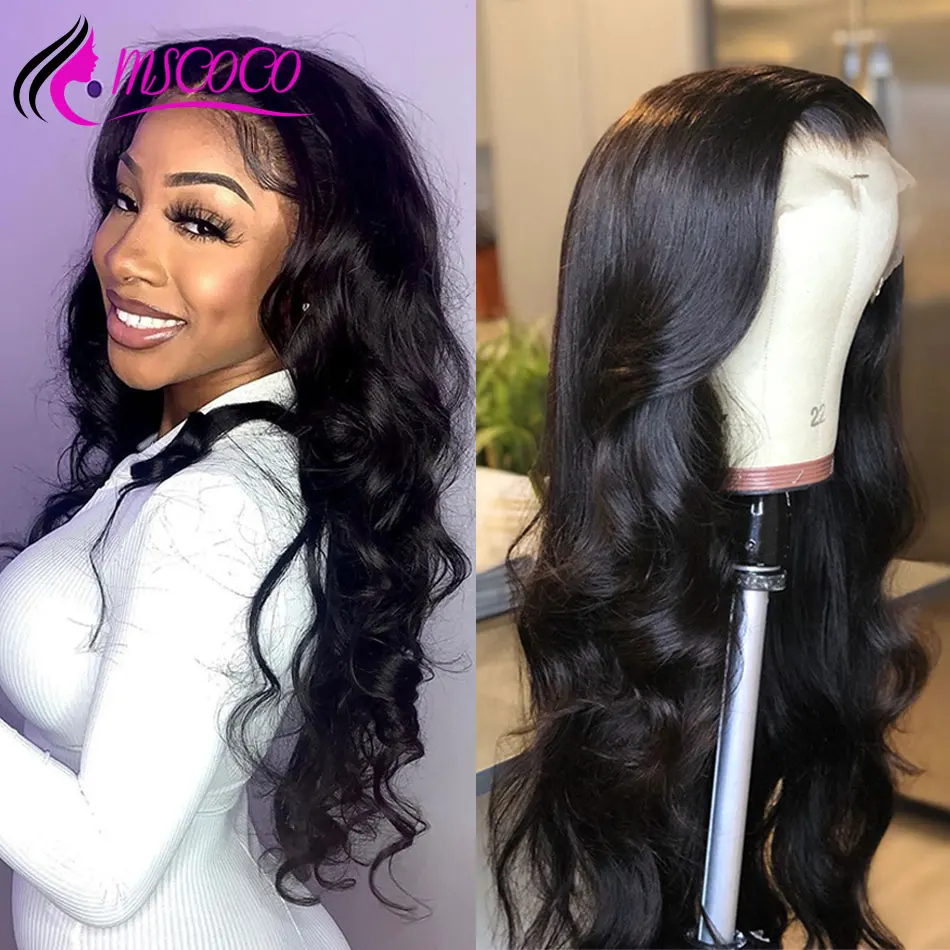 Mscoco HD прозрачные кружевные парики объемная волна Синтетические волосы на