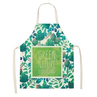 tropical plants apron green leaves aprons kitchen apron sleeveless cotton linen aprons home cooking baking bibs cleaning tools