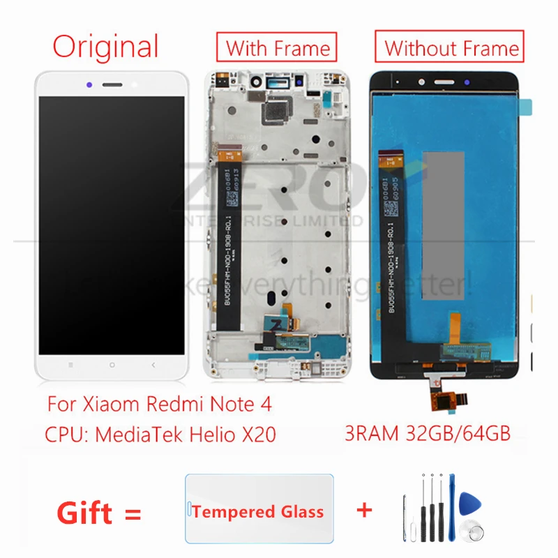 Оригинальный ЖК дисплей для Xiaomi Redmi Note 4 MediaTek с рамкой и сенсорной панелью