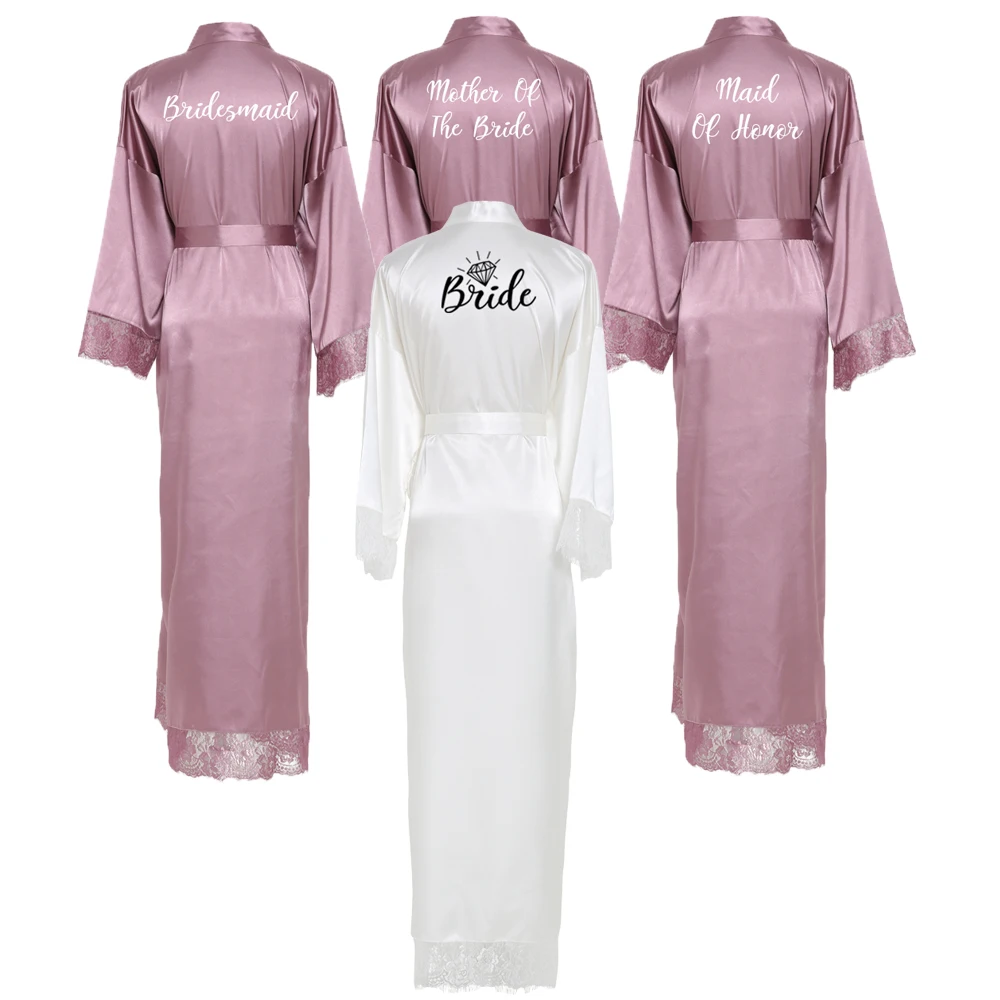 Owiter Bridesmaid Mauve Long Large Plain Mother Bride Kimono Silk Satin Night Dress Gown Wedding Robes Bathrobe Lace Robe Ladies