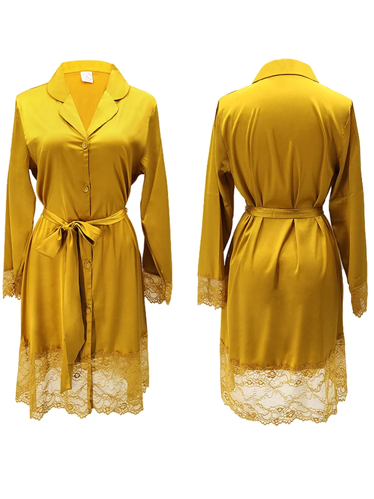 Атласная Ночная рубашка с длинным рукавом для отдыха весна-осень пижамы