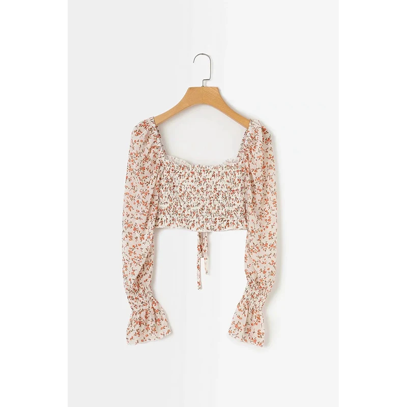 Женская шифоновая рубашка с цветочным принтом DAYIFUN короткая длинным рукавом T-038 |