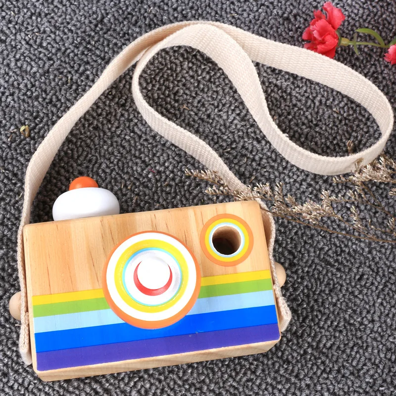 

Wooden Cartoon Children Model Camera Kaleidoscope Polygon Prism Flexible Bee Eye Effect Children Fun Educational Toy