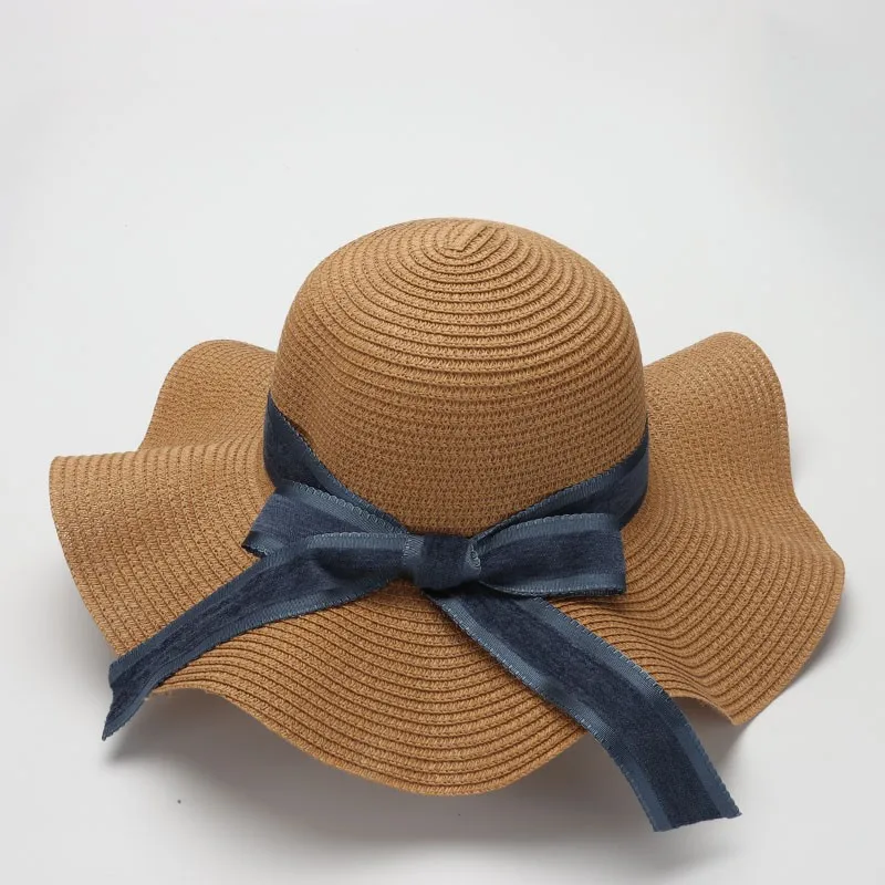 

YQYXCY Summer Hat Women Wide Brim Straw Woven Sun Protection Beach Hat Female Floppy Bucket Cap Portable Floppy Gorro Ladies
