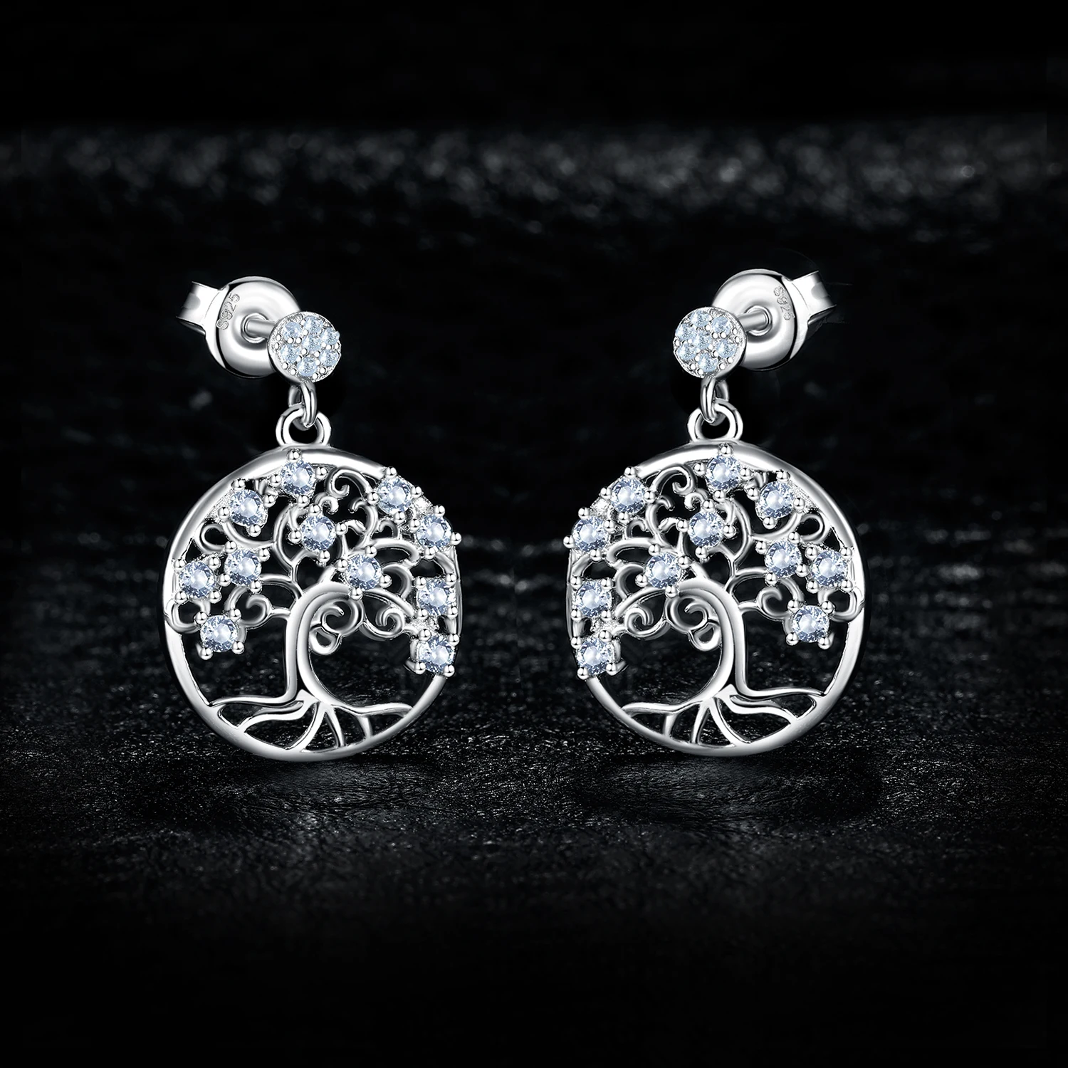 JewelryPalace Round Created Light Blue Spinel Life Of Tree Stud Earrings 925 Sterling Silver Sweet and romantic party plant