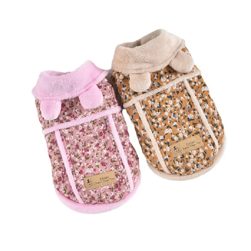 

Зимняя куртка для домашних животных, пальто для маленьких собак, наряд, милый костюм для щенка с цветочным рисунком, одежда для йоркширского...