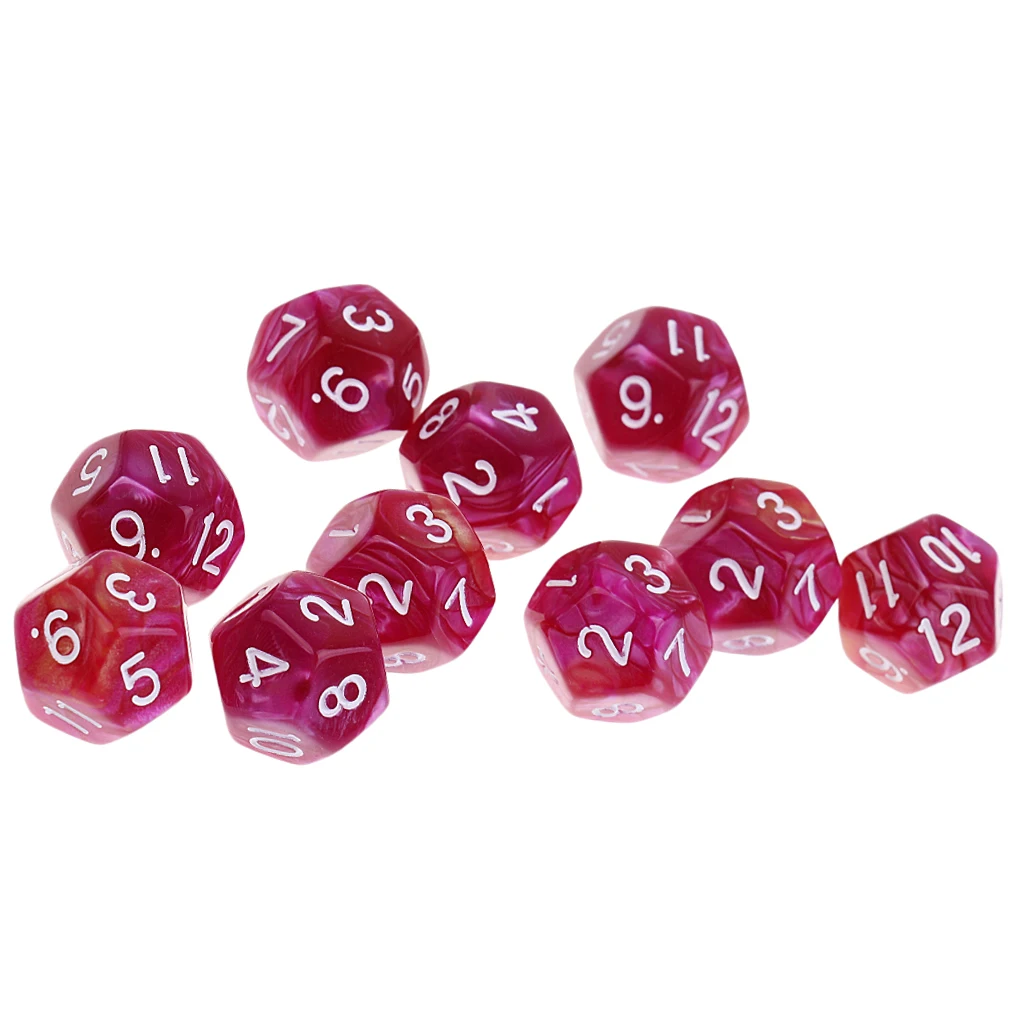 Purple Red 12mm 10 шт. 12 сторонних кубиков D12 многогранные кости для подземелий и драконов вечерние настольные игры - Цвет: Purple Red 12mm