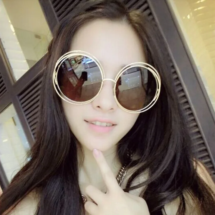 

Солнцезащитные очки с двойными кольцами женские, полые солнечные аксессуары в металлической круглой оправе, с розовыми линзами