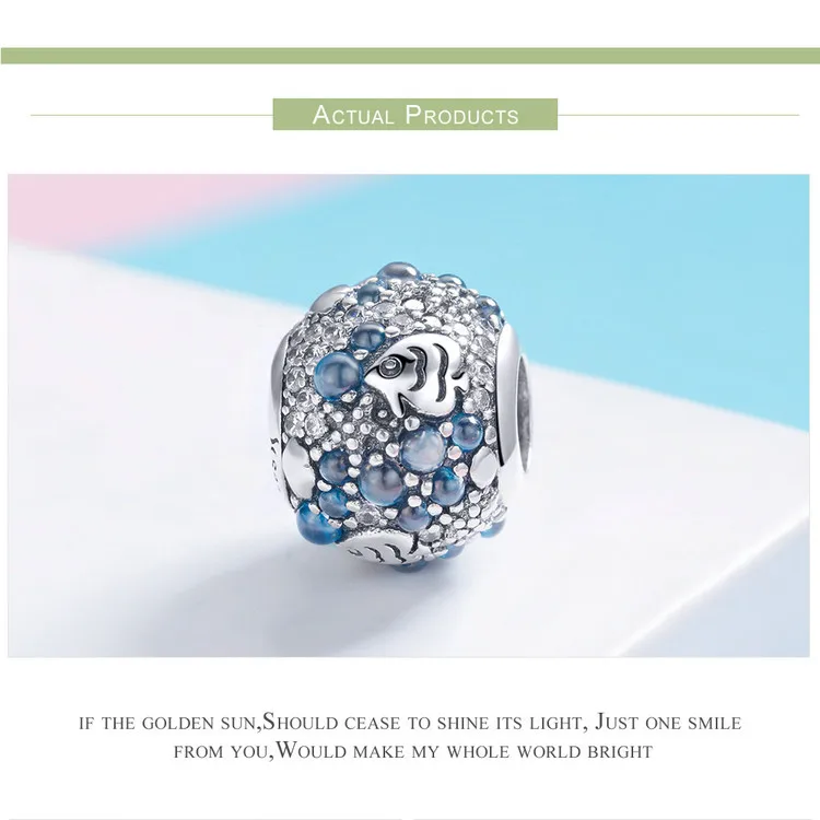 S925 серебро fit Pandora браслет милый морской бусины в виде рыбок 925 Синий Циркон подводная лодка коралловые Подвески для DIY ювелирные изделия подарок