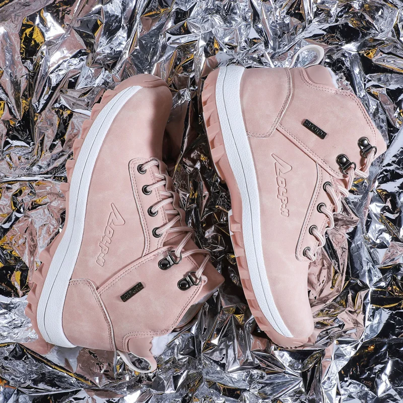 Women Winter Hiking Boots Waterproof Ankle Boots Keep Warm Leather Shoes Female Outdoor Trekking Boots Big Size 35-42 Pink Shoes