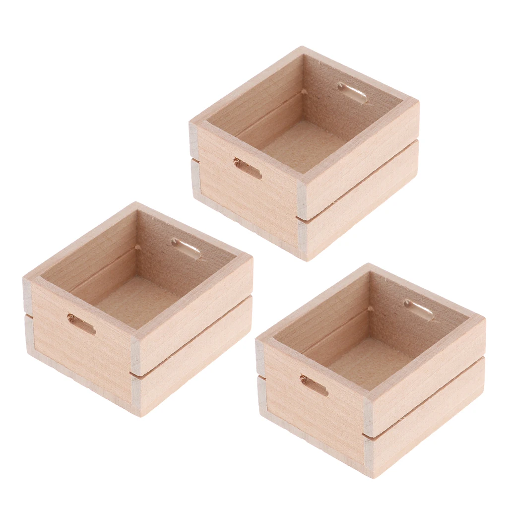 3pcs Dollhouse Miniature Basket Wooden Vegetable Storage Box for 1/12 Scale Doll House Decorations | Игрушки и хобби