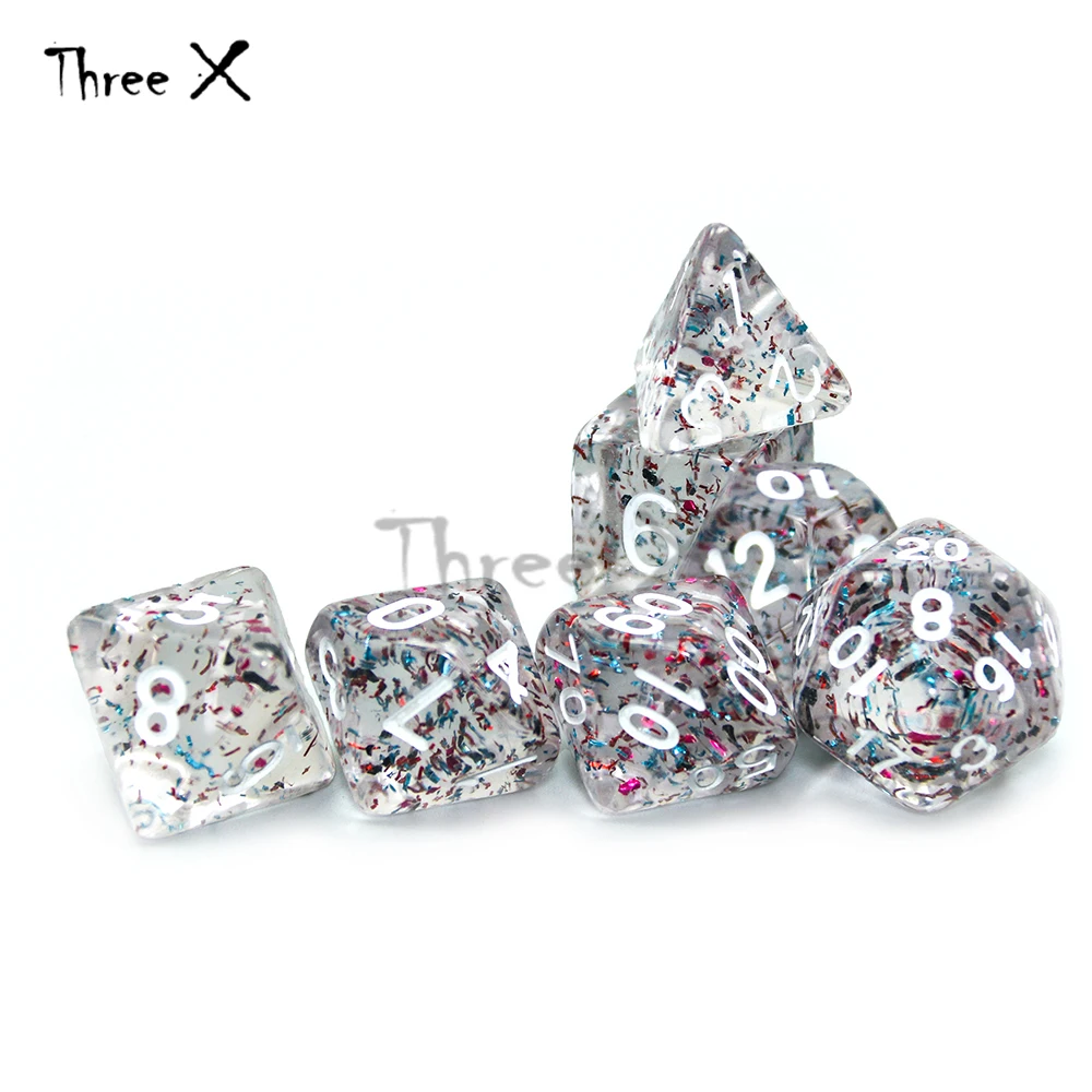 Dnd Rpg TRPG 7 шт./лот набор цифровых игральных костей с блестящим эффектом D4 6 8 10 10% 12 20