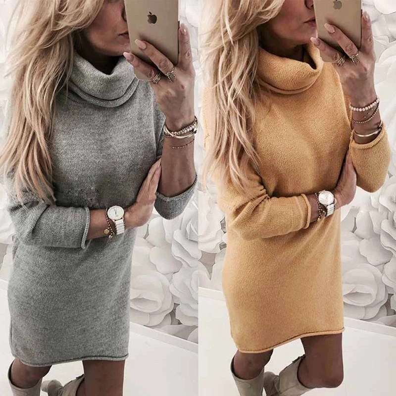 Женский трикотажный свитер 2020 осень и зима джемпер водолазка мини платье женская