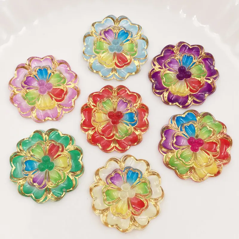

Shiny 80Pcs Mix Resin 32mm Colorful Flower Flatback Rhinestone Clothing 2 Hole Applique DIY Scrapbook Jewelry Craft Supplies