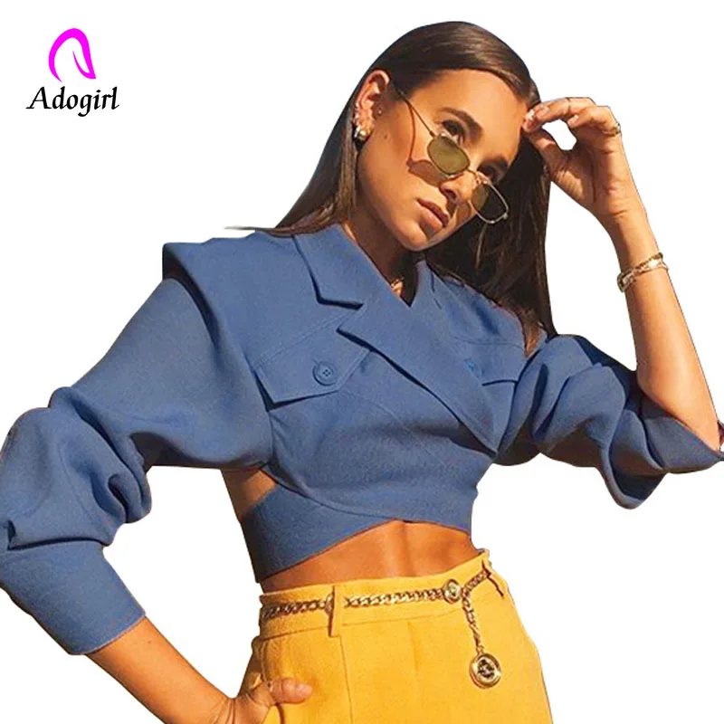 Женский Осенний Блейзер голубой неправильной формы с английским воротником