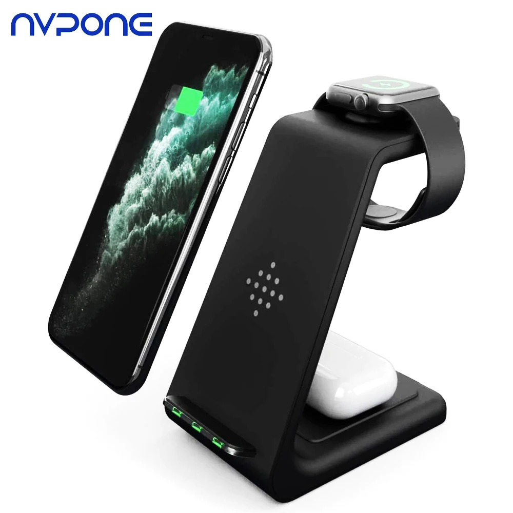 Быстрое беспроводное зарядное устройство Qi для iPhone 12 11 XS XR X 8 AirPods Pro 3 в 1 зарядная
