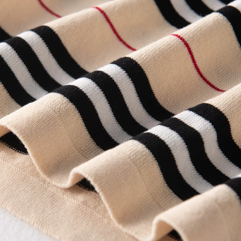 

Round Neck Stripe Short Sleeve T-shirt Women's 2021 New Summer Hong Kong Style Loose Korean Style Versatile Ice Silk Knitted Top