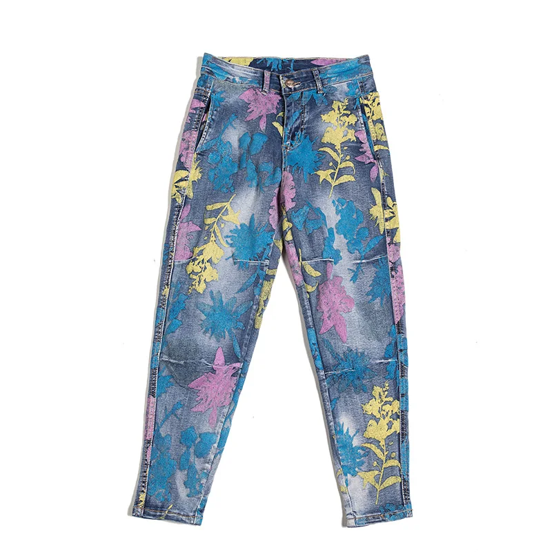 

Woman Jeans High Waist Loose Harem Pants European Style Fashion Printed Slim Casual Female Ankle-length Trousers 2020 Spring