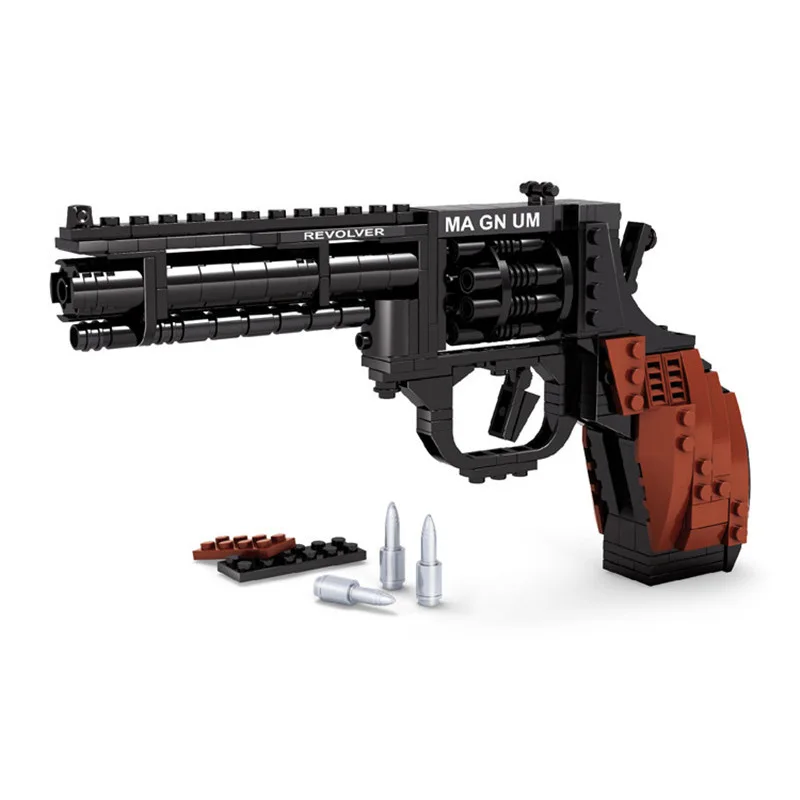 

Military SWAT Technic Guns Magnum Revolver Pistol 3D Model Weapon Building Blocks Kit City Police DIY Bricks Toys for Kids Gifts